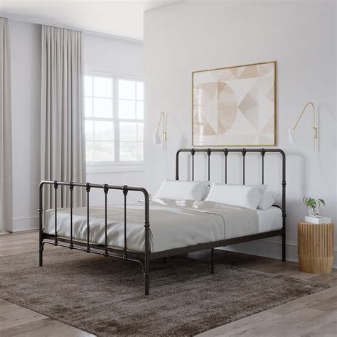 gray metal queen bed frame